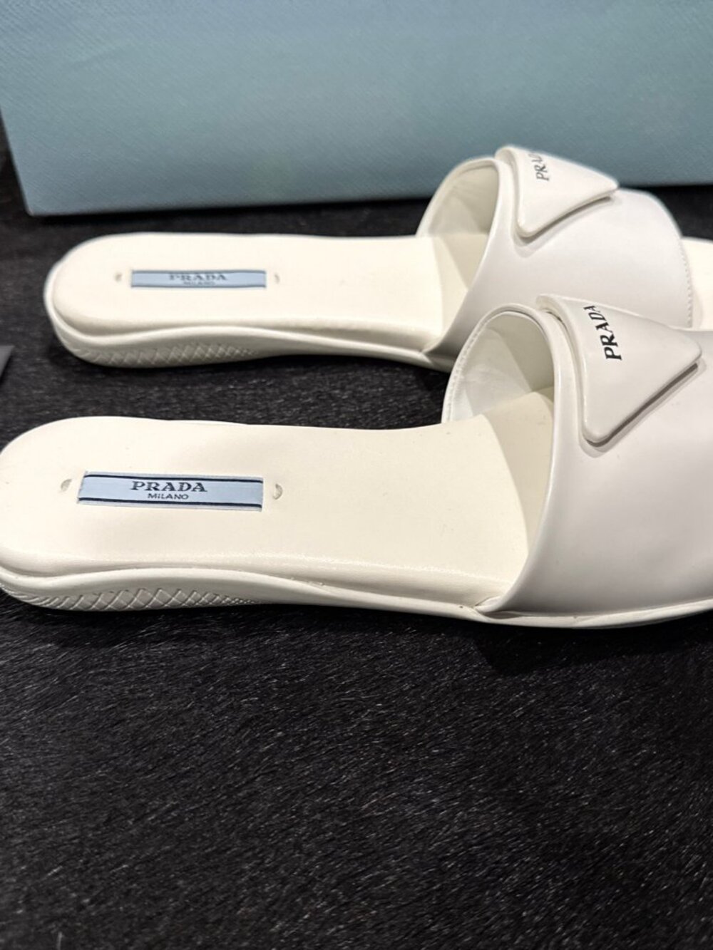 Prada Ladies White Leather Slide Sandals 37 - Picture 3 of 9